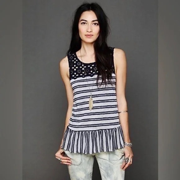 Free People Tops - Free People Molly Embroidered Sleeveless Ruffle Top